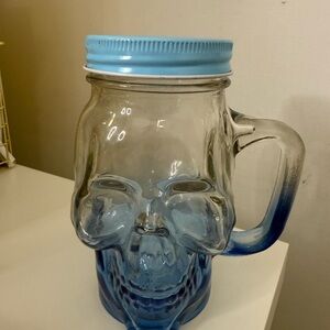 Blue Skull Glass Mug with Lid